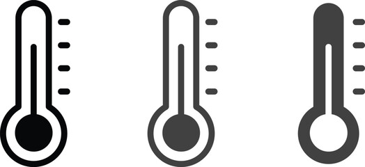 Thermometer icon collection in black and grey colors. Vector illustration.