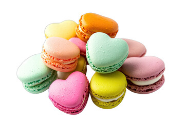 Fototapeta premium a colorful arrangement of heart-shaped macarons in various pastel colors showcasing a delightful assortment perfect for celebrations or desserts