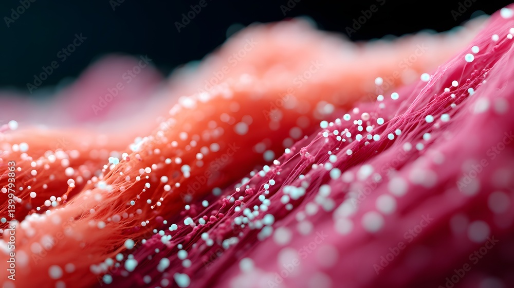 Poster tokenization process visualized as flowing digital particles, large language model segmenting inputs