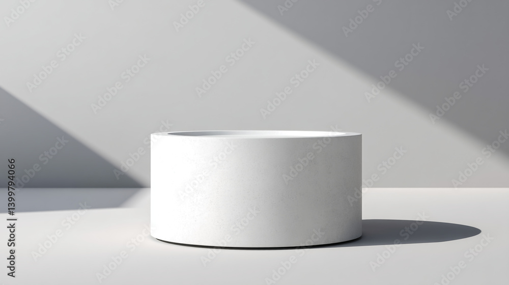 Poster white cylinder podium display for product presentation and minimalist design showcase with soft ligh