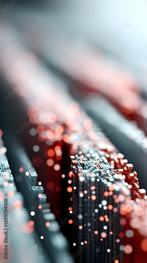 Poster computational depth rendered in layers of digital logic, llm processing vast datasets in abstract 3d