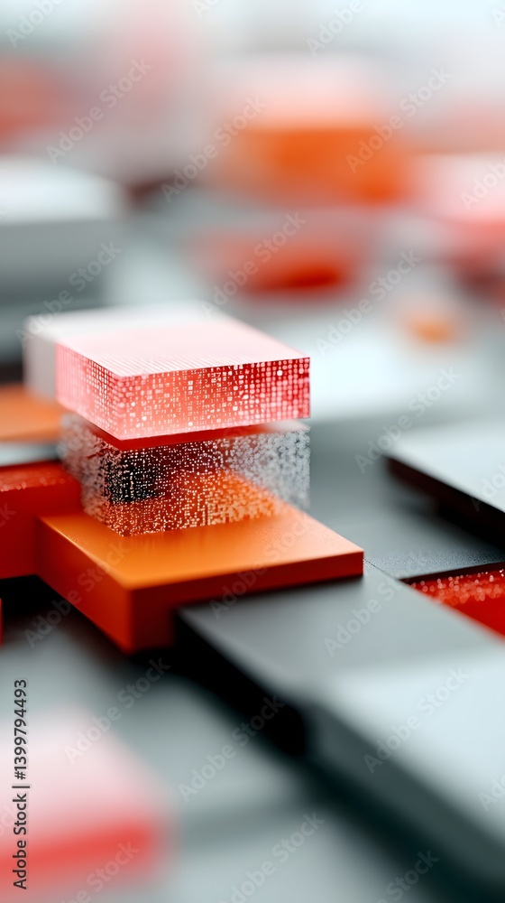 Poster computational depth rendered in layers of digital logic, llm processing vast datasets in abstract 3d