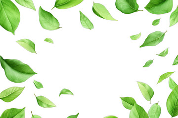 Obraz premium an arrangement of various green leaves scattered against a white background creating a fresh and natural aesthetic suitable for design and environmental themes