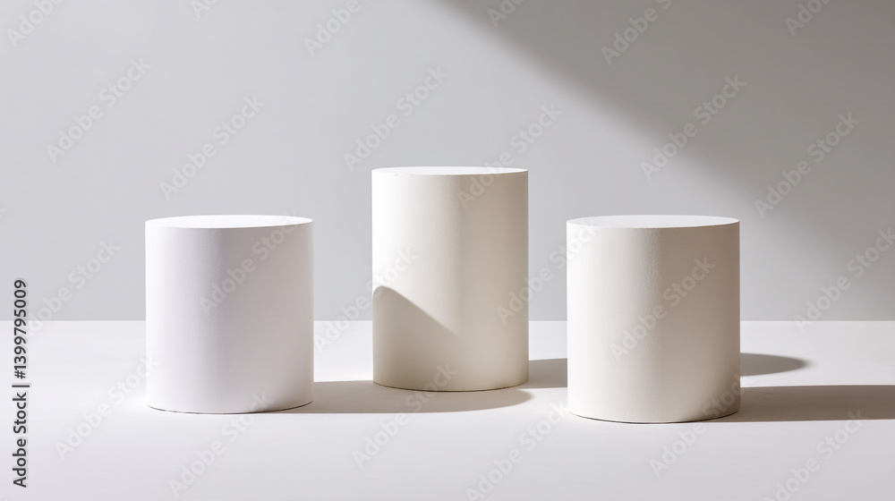 Poster white cylinder product display stands for minimalist product showcase and presentation backdrop stud