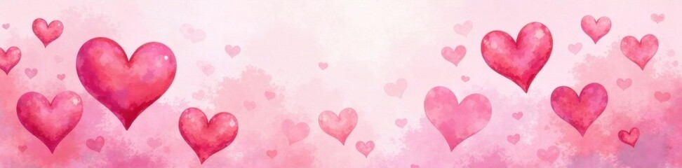 Soft pink watercolor hearts, romantic texture , design, card