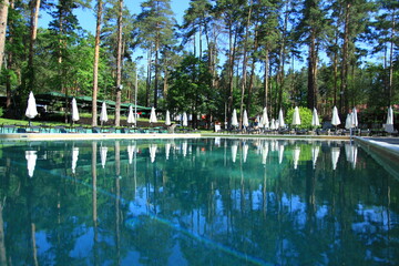 Large outdoor swimming pool near the forest