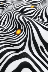 Monochrome striped room with floating golden spheres. A striking contrast of surreal geometry and elegant gold – perfect for modern art and visual concepts.