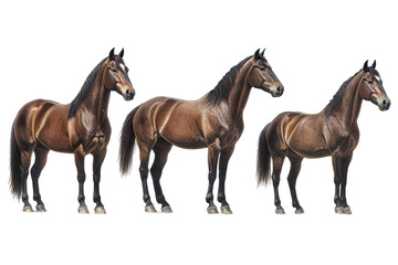 Isolated Three Brown Horses Standing
