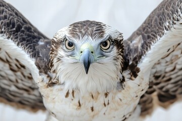 Fototapeta premium Majestic eagle displaying powerful wingspan and intense gaze against a clean white background