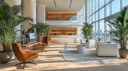 Fototapeta premium Modern Office Lobby with Panoramic View