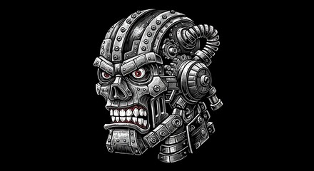 Steampunk Robotic Skull: A Detailed Digital Illustration AI Generated