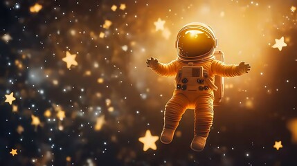 Fototapeta premium Astronaut floating in space surrounded by glowing stars, depicting exploration and adventure