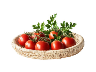 Isolated Tomatoes with Parsley in Basket