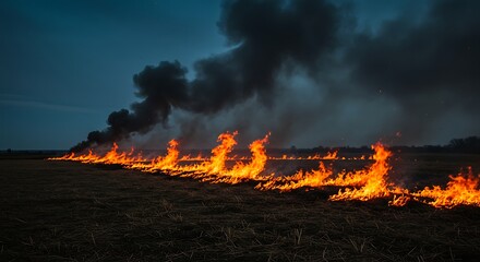 Field on Fire at Night
