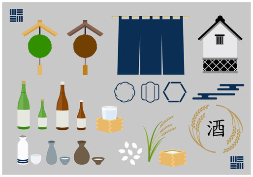 日本酒・酒蔵イメージのイラストアイコン Japanese sake