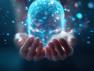 Glowing orb held in hands mystical energy light
