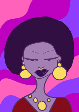 Chic illustration of an African woman with bold jewelry and vibrant colors
