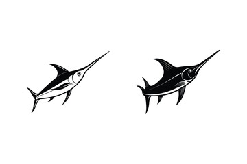 Two Swordfish Black And White Vector Illustration On White Background