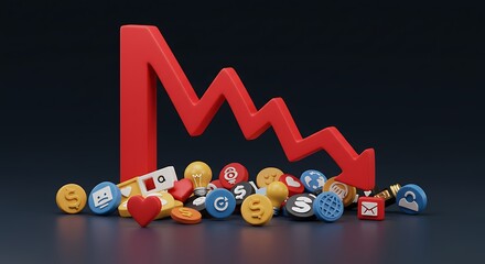 Falling Social Media Engagement: A 3D Render of Declining Online Interaction AI Generated