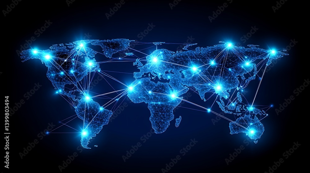 Aufkleber digital world map with glowing connections, illustrating global networking and technology advancemen