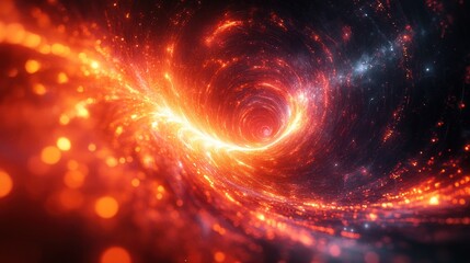 Cosmic vortex tunnel with fiery energy; space nebula in background