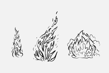 Outline Flame Set Hand Drawn Vector Image