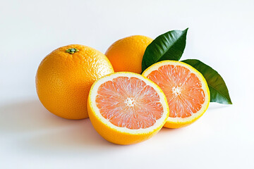 Four ripe oranges are isolated on white background Made with generative AI