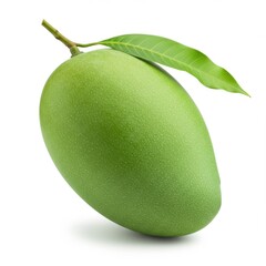 Green mango with leaf close up on white background