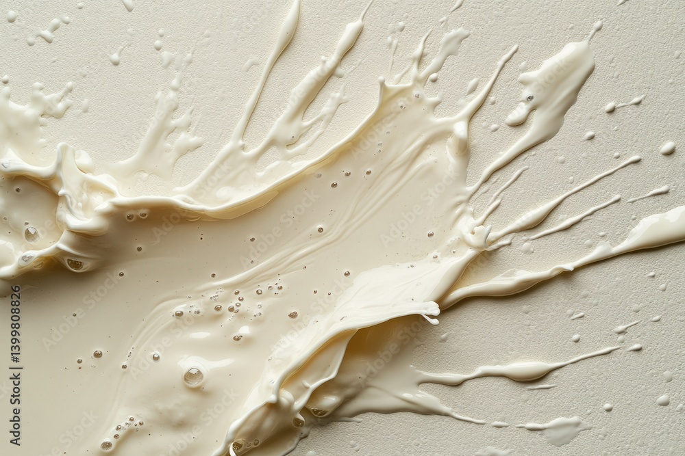 Poster abstract art showcasing creamy beige paint splatter, dynamic strokes and texture.