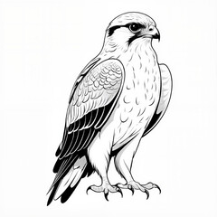Fototapeta premium Black and white illustration of a standing falcon 