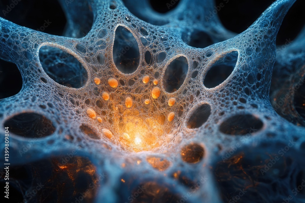 Aufkleber intricate, glowing network resembling a neural system or cosmic web, with orange nodes.