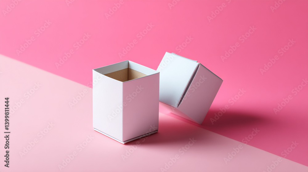 Poster white box packaging mockup on pink background for product display presentation and branding design t