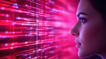 Woman Profile with Digital Background Representing Cloud Computing Analysis