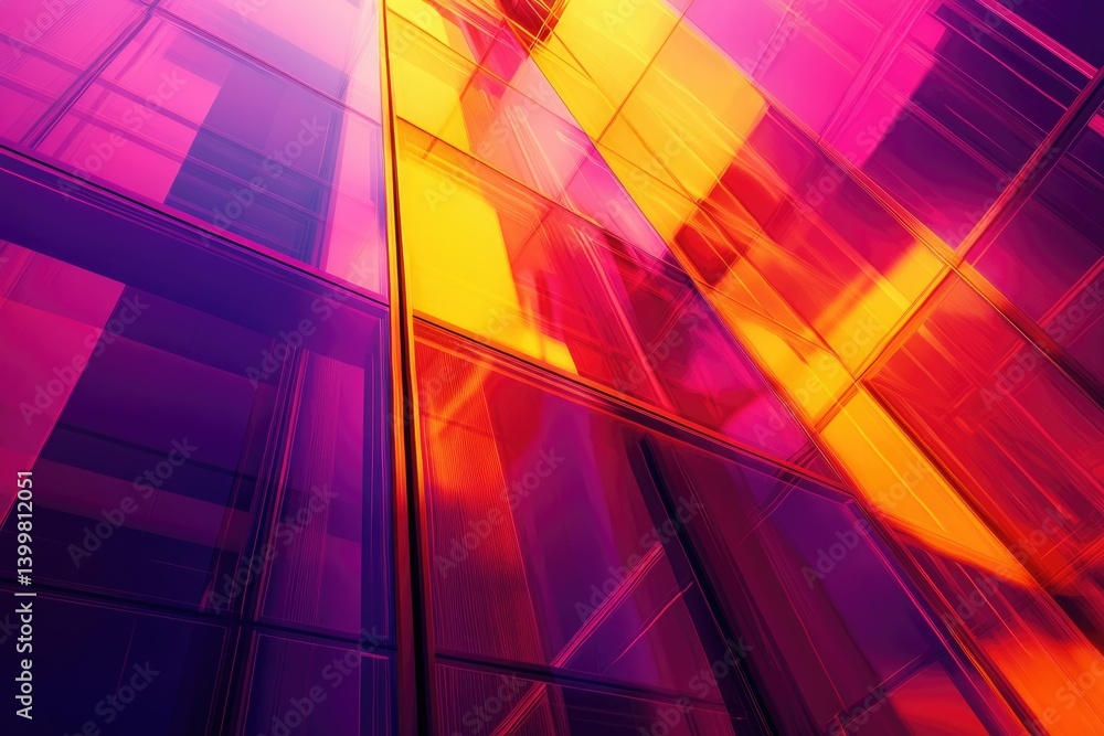 Aufkleber abstract image of vibrant purple and orange glass panels forming geometric patterns, creating a mode
