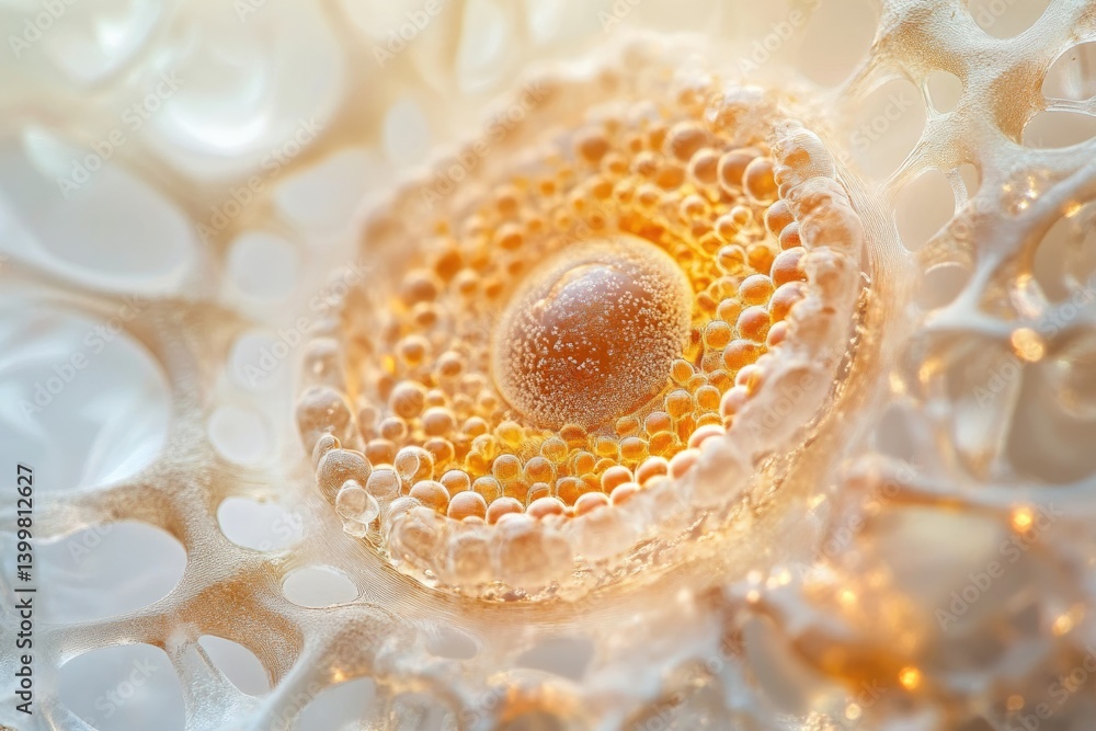 Poster Microscopic view of a cellular structure, showing intricate details of organelles and membranes with golden hue.