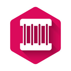 White Prison window icon isolated with long shadow. Pink hexagon button. Vector