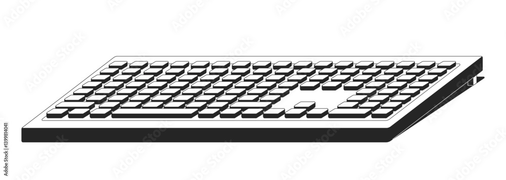Poster minimal tilted retro-style keyboard 2d line object. 90s computing nostalgia. typing accessory hardwa