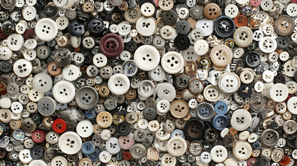 Colorful button collection, diverse shapes and sizes, close-up texture, craft background, sewing project
