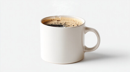 Fototapeta premium A simple white coffee mug filled with black coffee on a white background for a morning coffee break time