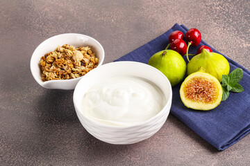 Traditional homemade Greek yoghurt with granola