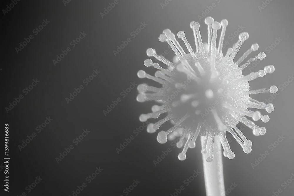 Poster close-up of a virus model, showcasing its intricate structure and numerous spike proteins.