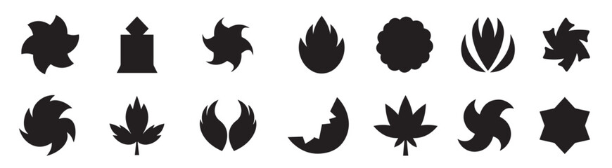 business symbol abstract geomatic shape decorative botanical flower outline spiral swirl energy motion texture set vintage circle leaf fire water bird wing retro
