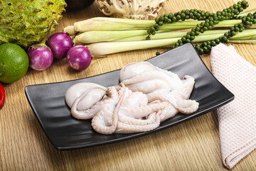 Delicous fresh raw uncooked octopus