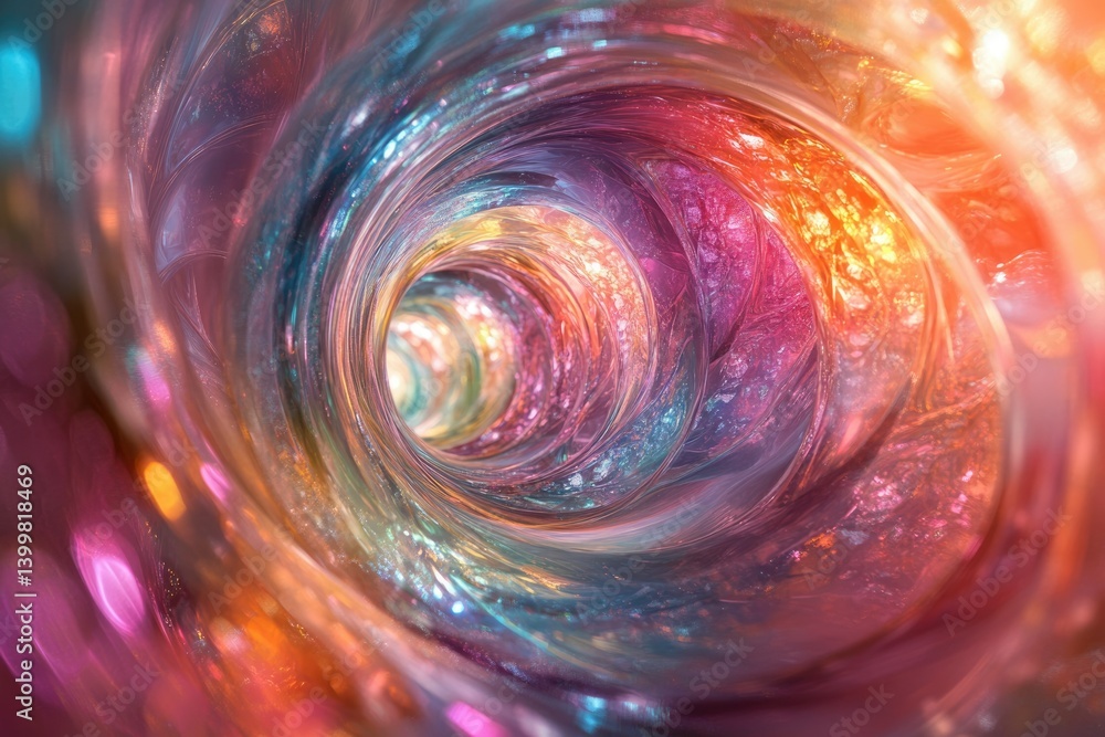 Poster a swirling vortex of vibrant, iridescent colors creates a mesmerizing tunnel of light and energy.