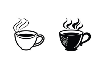 Vector Illustration Of Two Coffee Cups Black And White Graphic Design