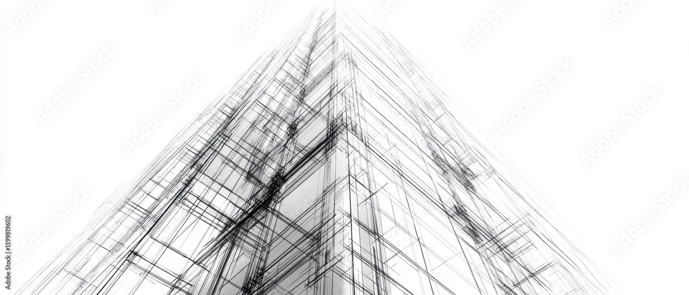 Poster abstract architectural design of a modern skyscraper perspective with geometric lines and minimalist