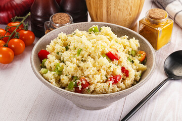 Vegan cuisine couscous with vegetables