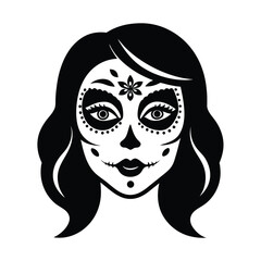catrina face elegant makeup vector art silhouette