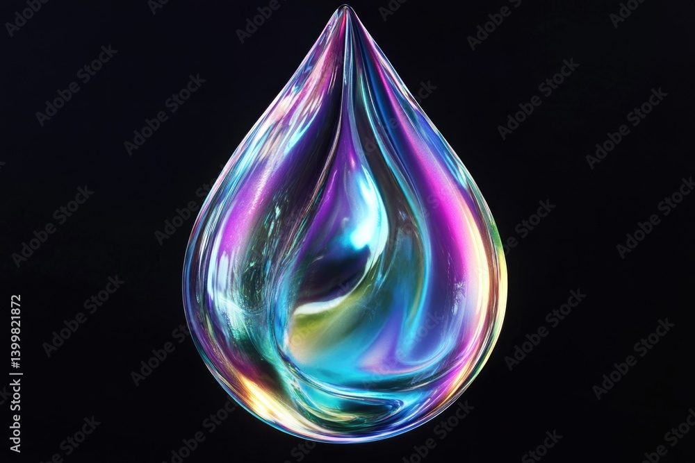 Aufkleber a teardrop-shaped object with iridescent, swirling colors against a transparent background.