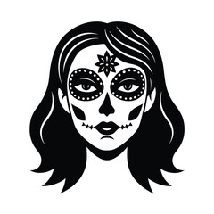 catrina face elegant makeup vector art silhouette